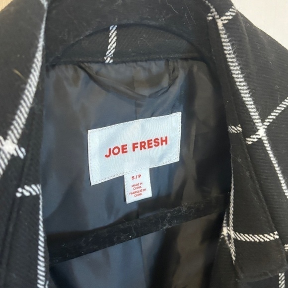 Joe Fresh Black & White Plaid Open Front Long Oversized Jacket Coat Sz Small - Picture 4 of 9